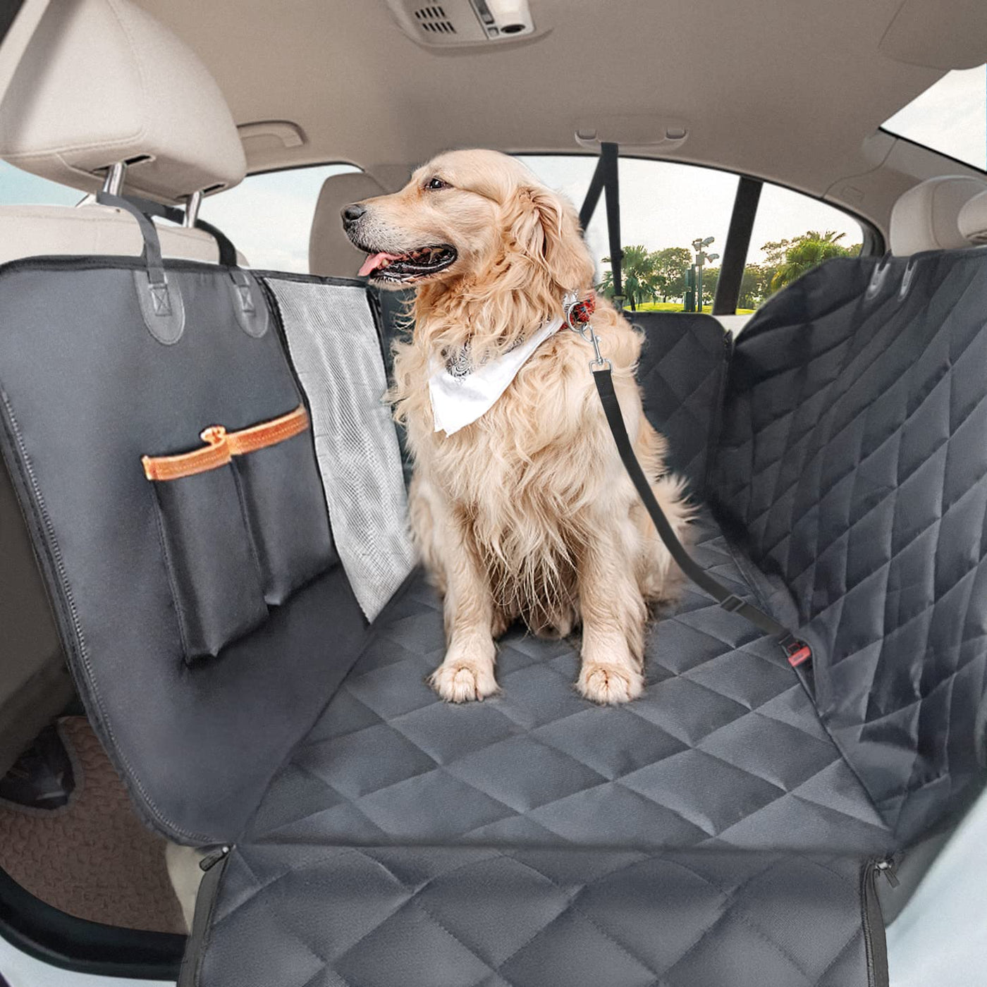 Hammock Style Pet Car Seat Cover With Secure Pet Seat Belt