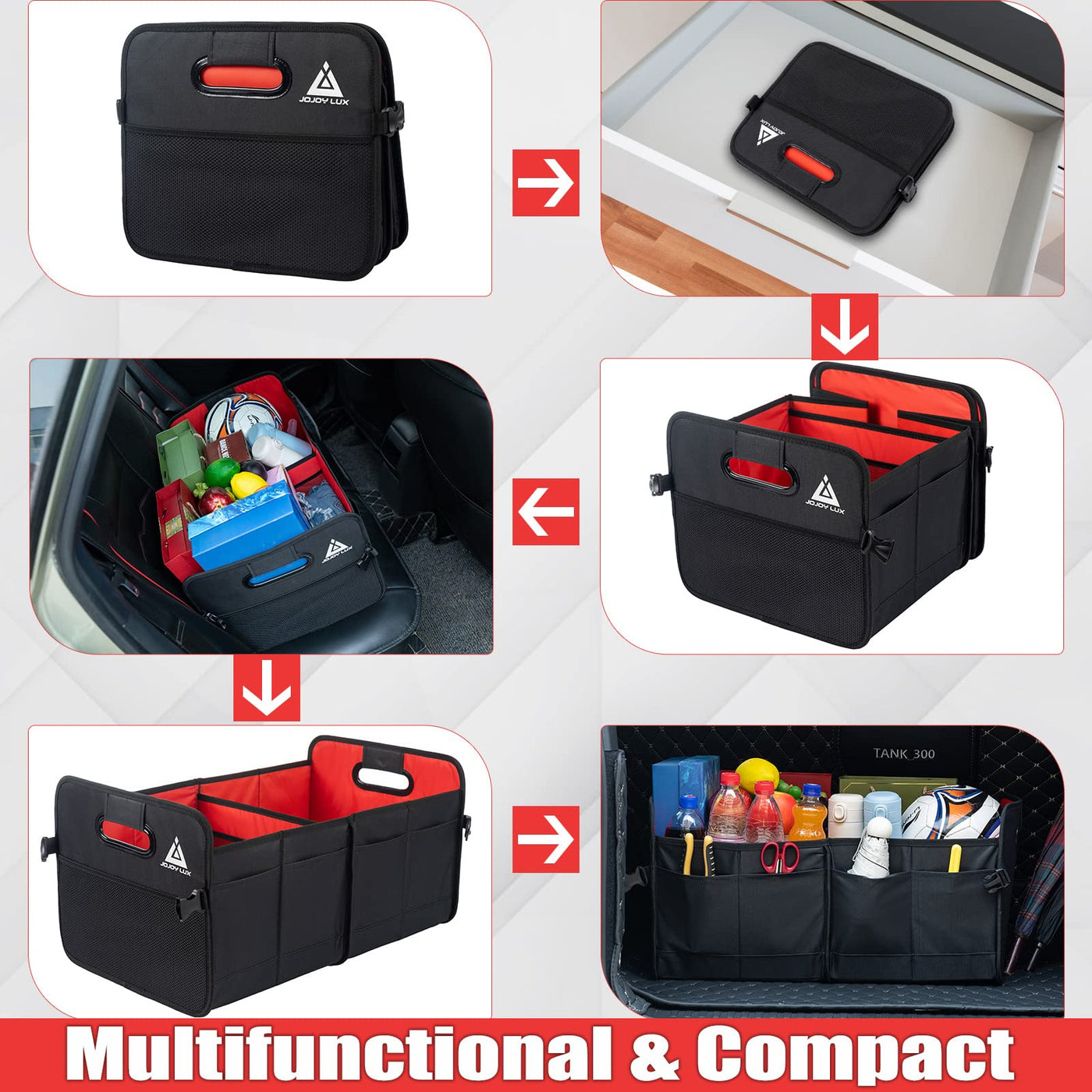 JOJOY LUX Car Trunk Organizer With 11 Pockets And Reinforced Handles