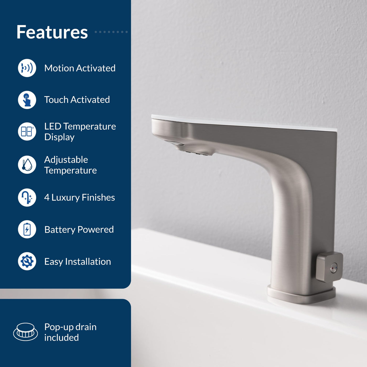 Touchless Bathroom Sink Faucet With Hands Free Touch Activation