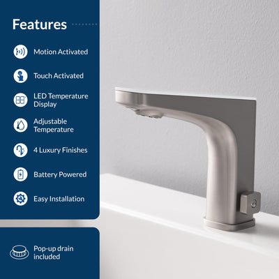 Touchless Bathroom Sink Faucet With Hands Free Touch Activation