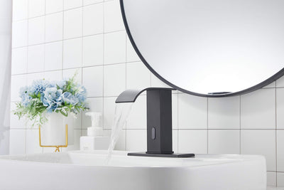 Sensor Matte Black Touchless Bathroom Sink Faucet With Hole Cover