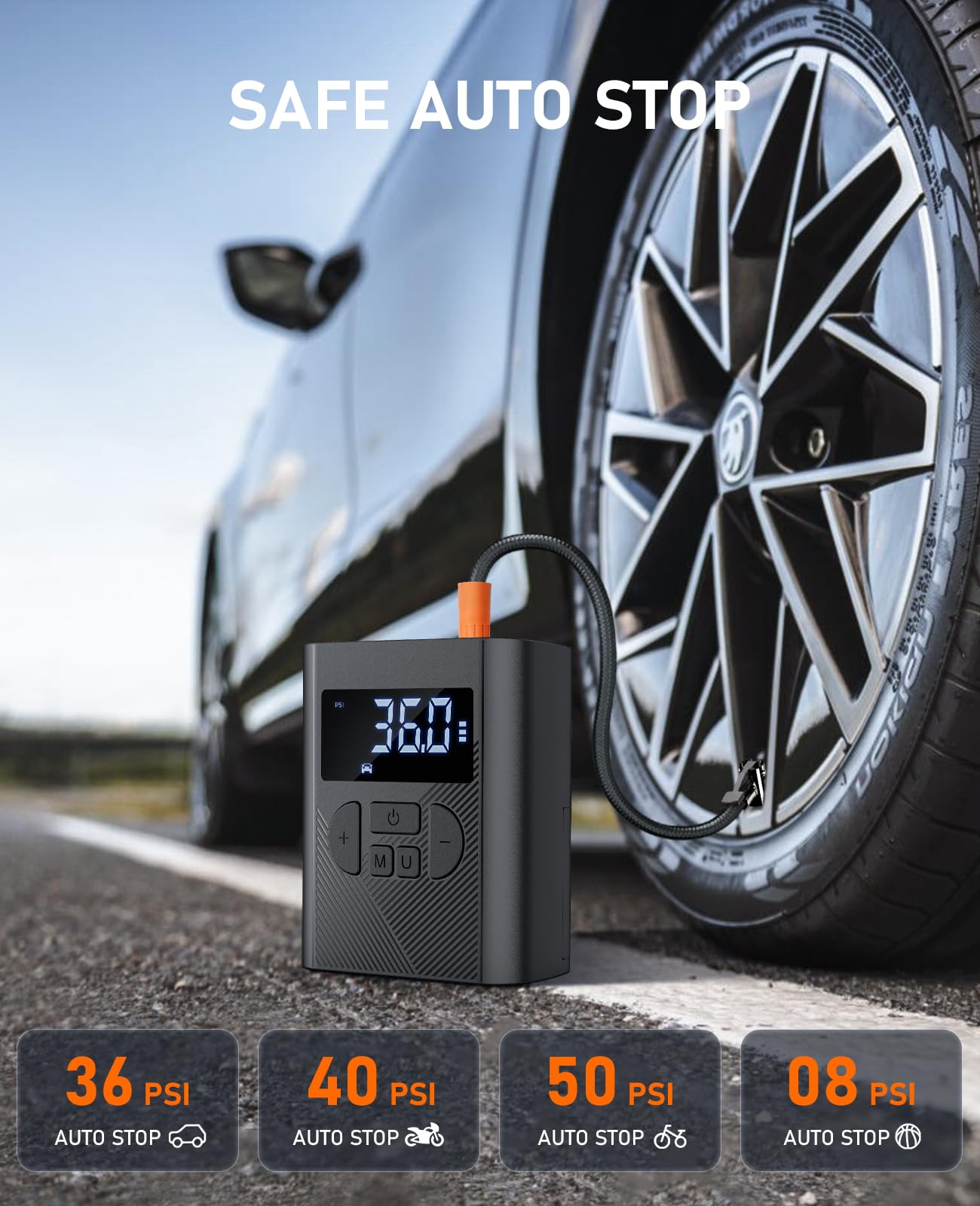 Portable Air Compressor Cordless 150PSI Battery Air Pump With LCD Light
