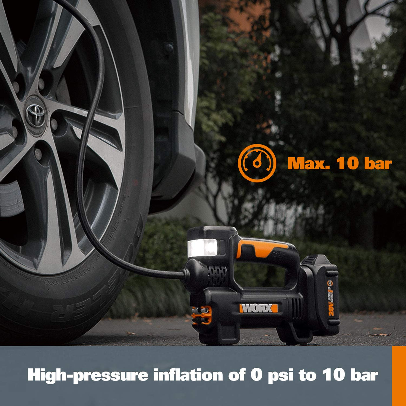 Worx WX092L 20V Cordless Tire Inflator With Digital Pressure Display