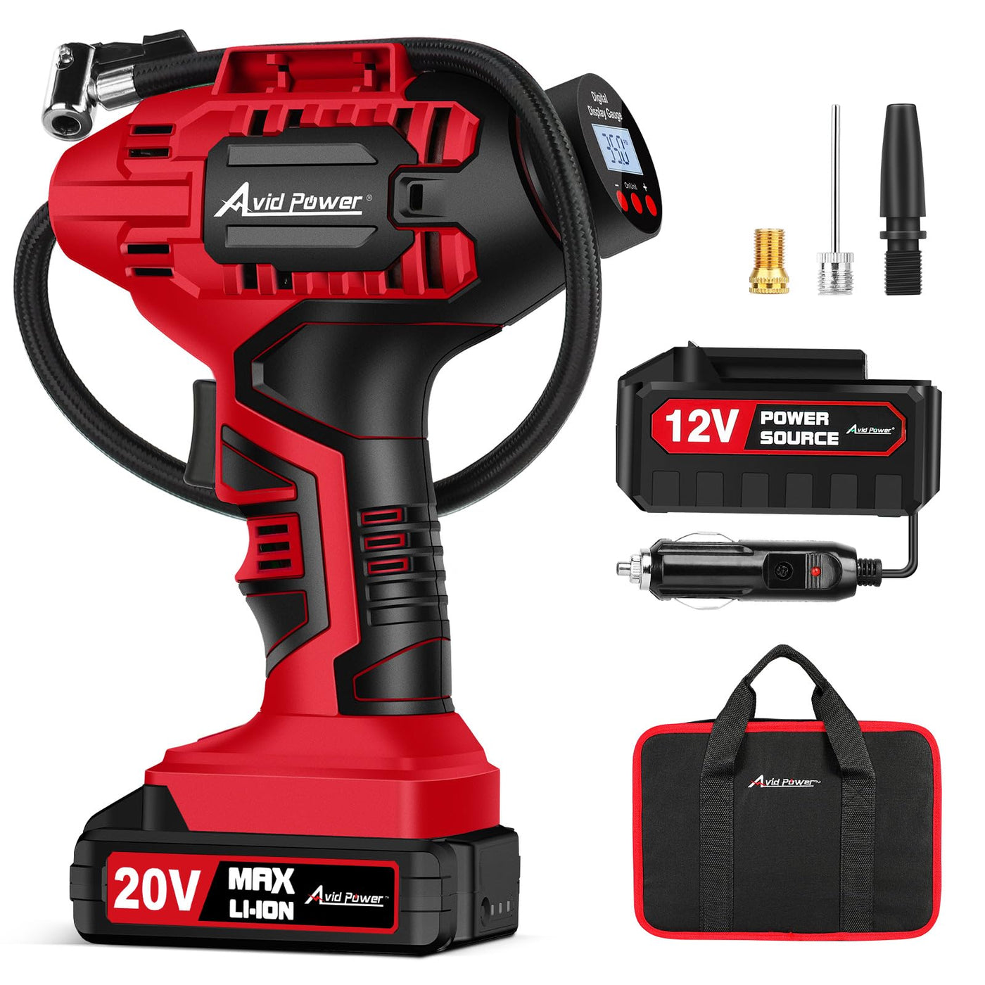 AVID POWER Portable Tire Inflator Cordless 20V Rechargeable Pump