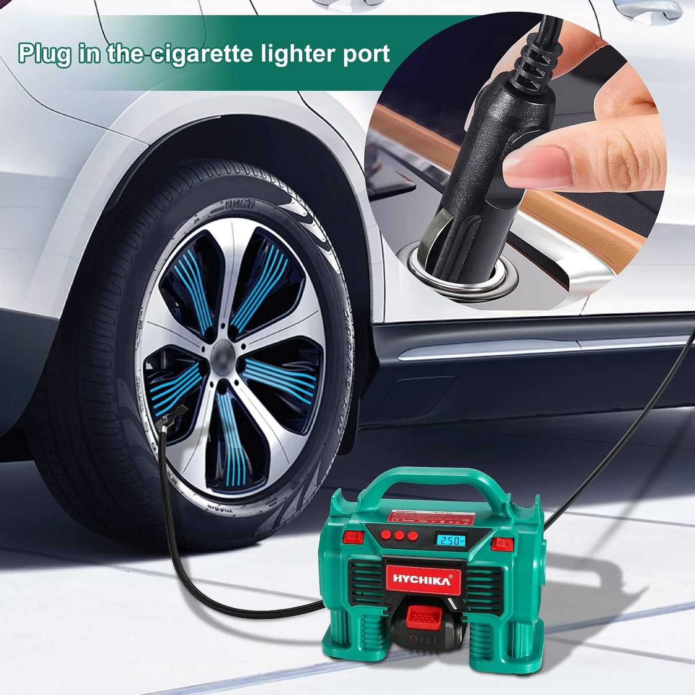 Portable Tire Inflator HYCHIKA Air Compressor 160PSI Dual Power