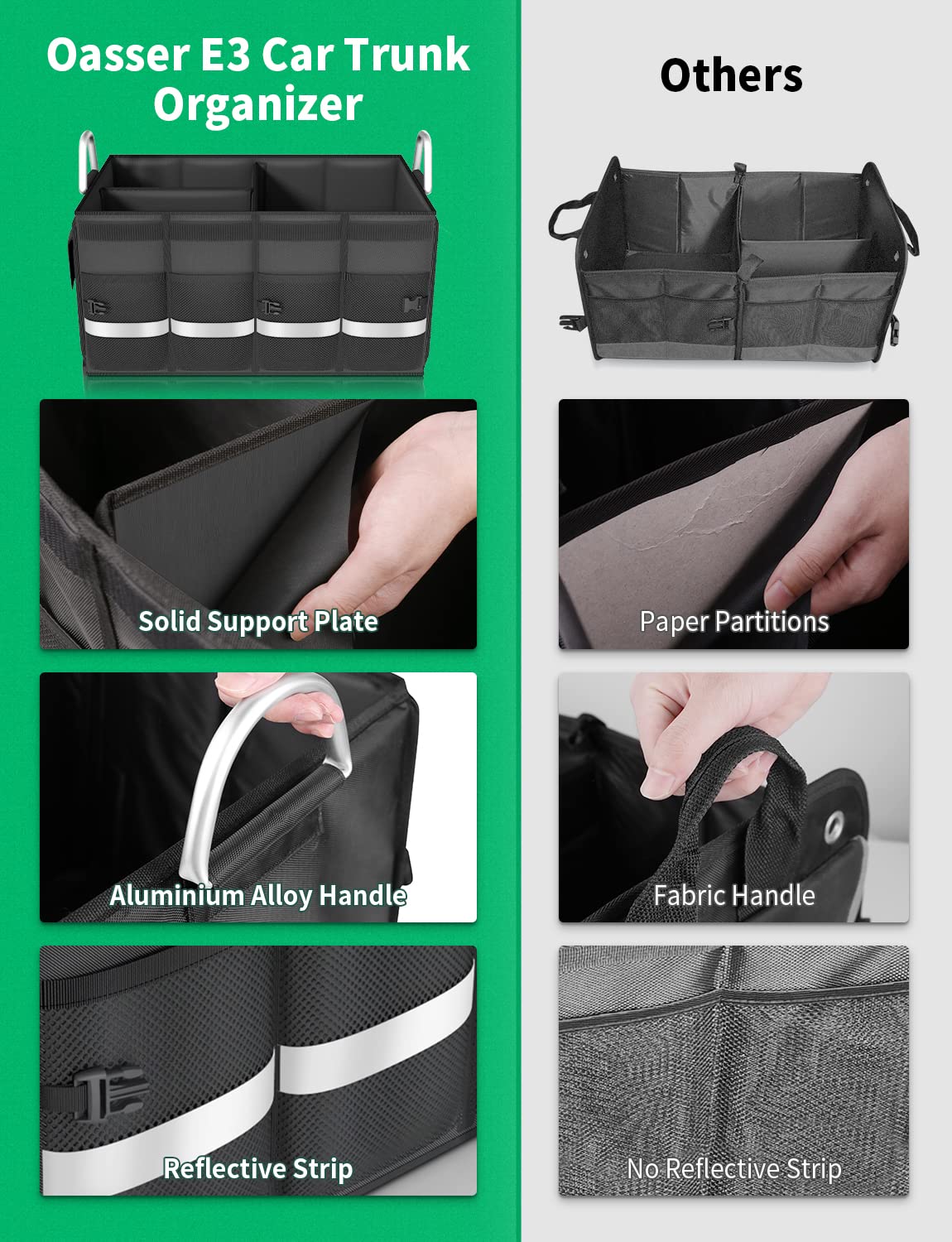 Oasser Trunk Organizer Waterproof Durable Collapsible Multi Compartment Storage