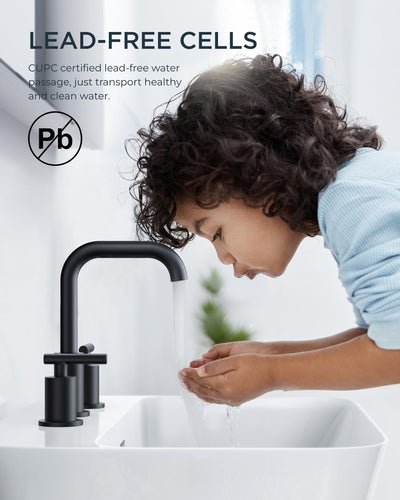 Matte Black Bathroom Faucet 3 Hole 8 Inch Widespread Design