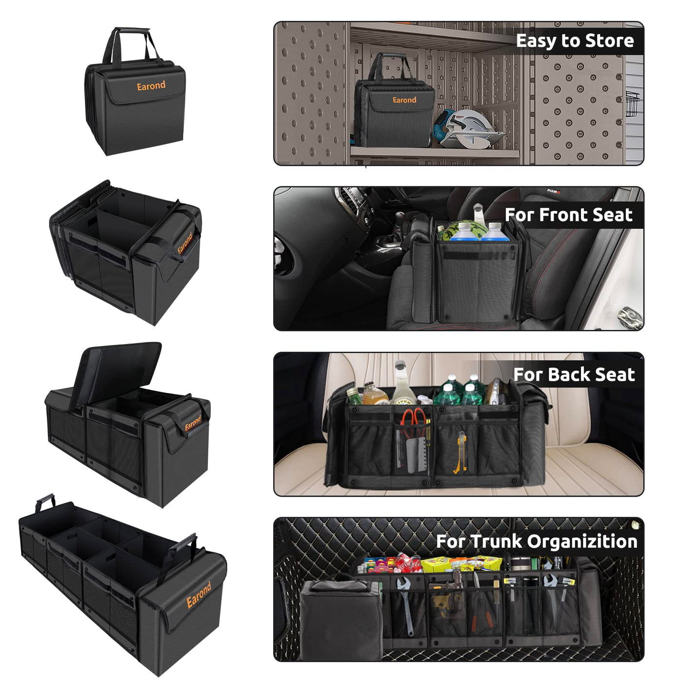 EAROND Car Trunk Organizer With Leakproof Cooler Bag And Adjustable Straps