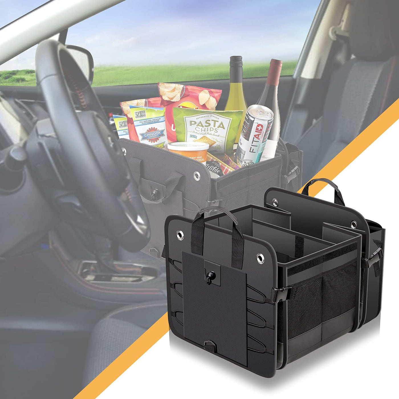 Large Car Trunk Organizer With Removable Cooler Bag And Foldable Cover