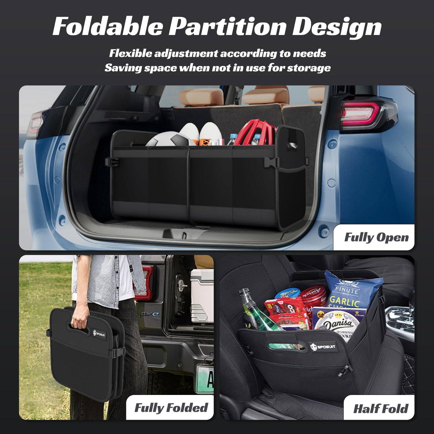 Sposuit Car Trunk Organizer 70L Collapsible Storage With 11 Pockets
