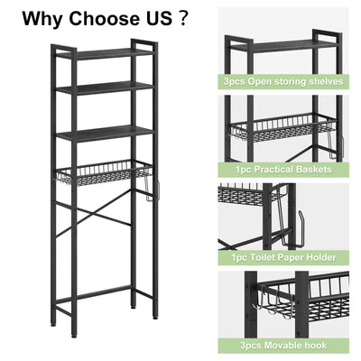 Over The Toilet Storage Rack 4 Tier Adjustable Bathroom Organizer Shelf