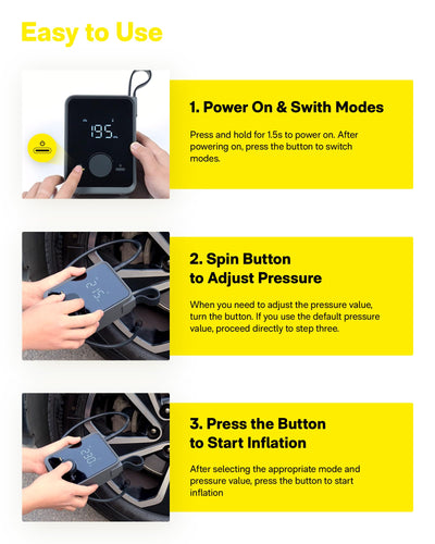 HOTO Portable Tire Inflator Electric Air Pump With Digital Gauge 120PSI