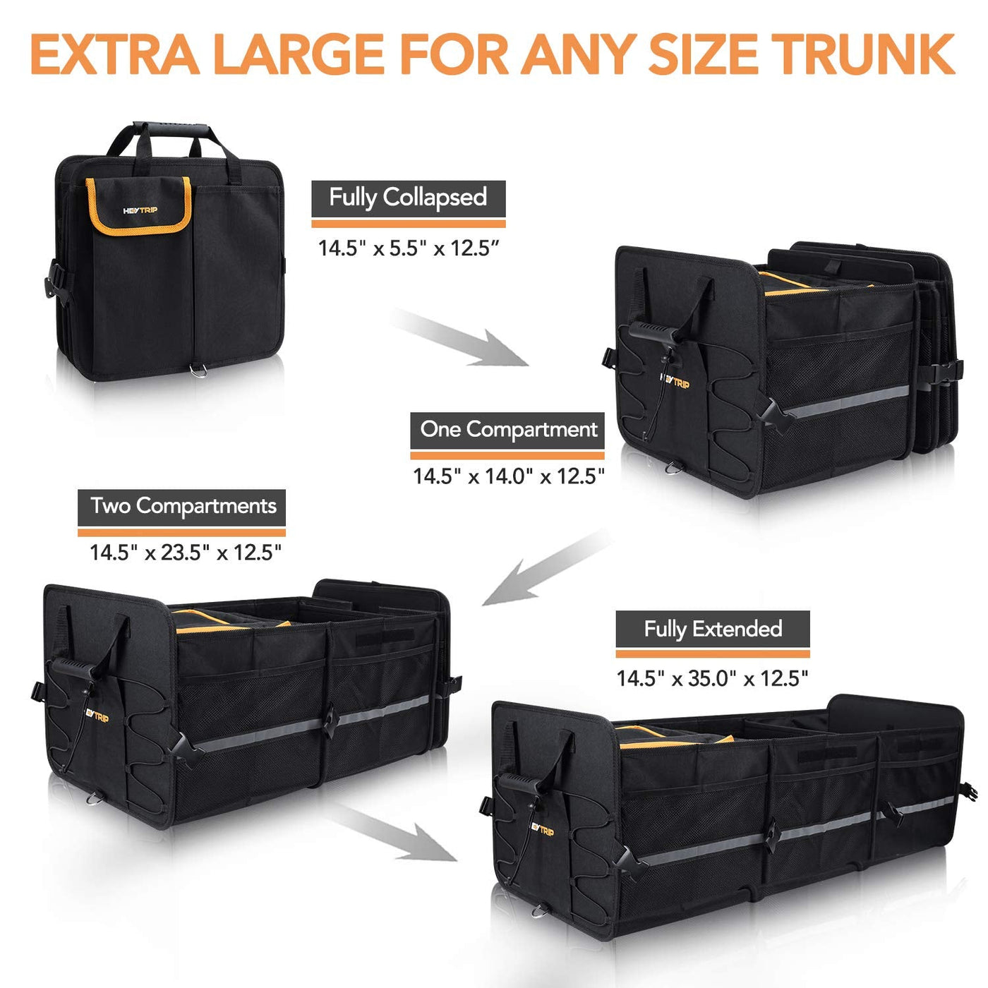 HEYTRIP Large Trunk Organizer With Cooler Bag Tie-Down Straps Dividers