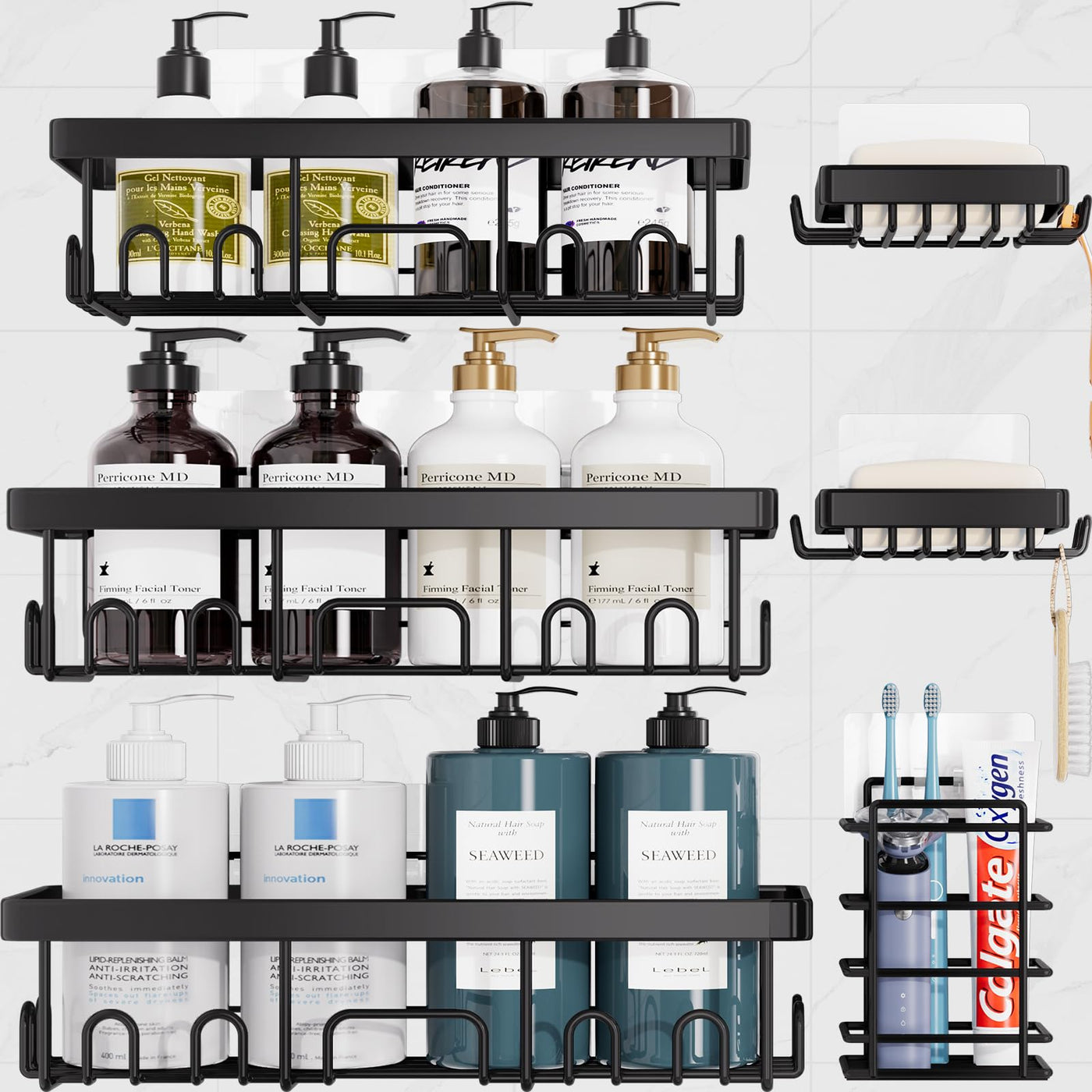 Shower Caddy 6-Pack Large Wall Mounted Heavy Duty Bathroom Shelves