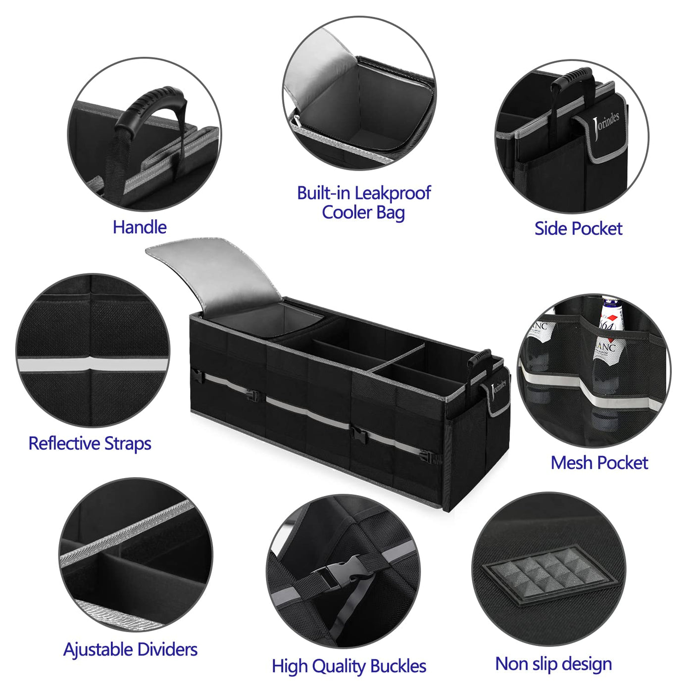 Car Trunk Organizer With Insulated Leak Proof Cooler Bag Collapsible