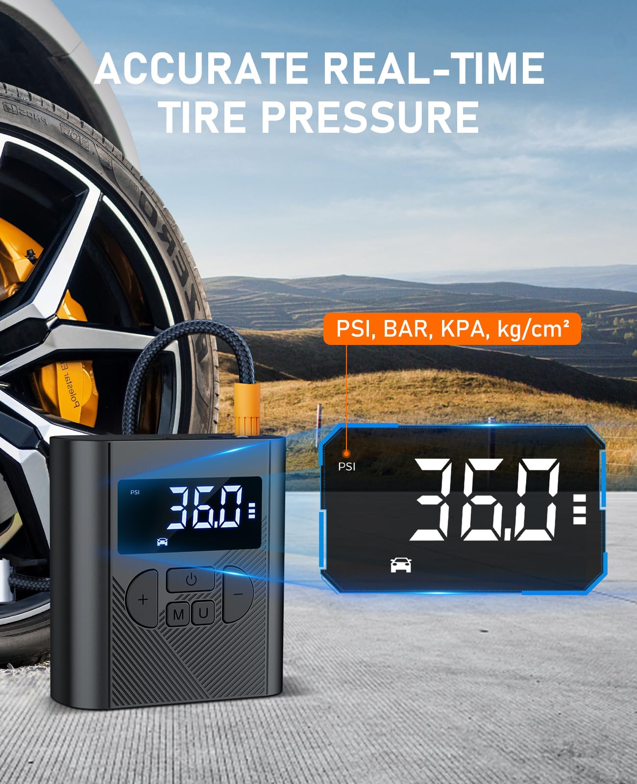 Portable Air Compressor Cordless 150PSI Battery Air Pump With LCD Light