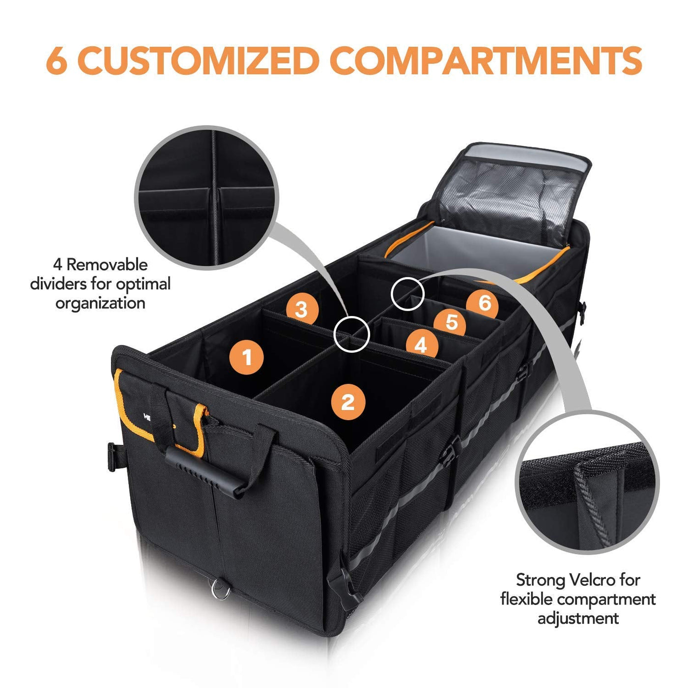 HEYTRIP Large Trunk Organizer With Cooler Bag Tie-Down Straps Dividers
