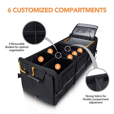HEYTRIP Large Trunk Organizer With Cooler Bag Tie-Down Straps Dividers