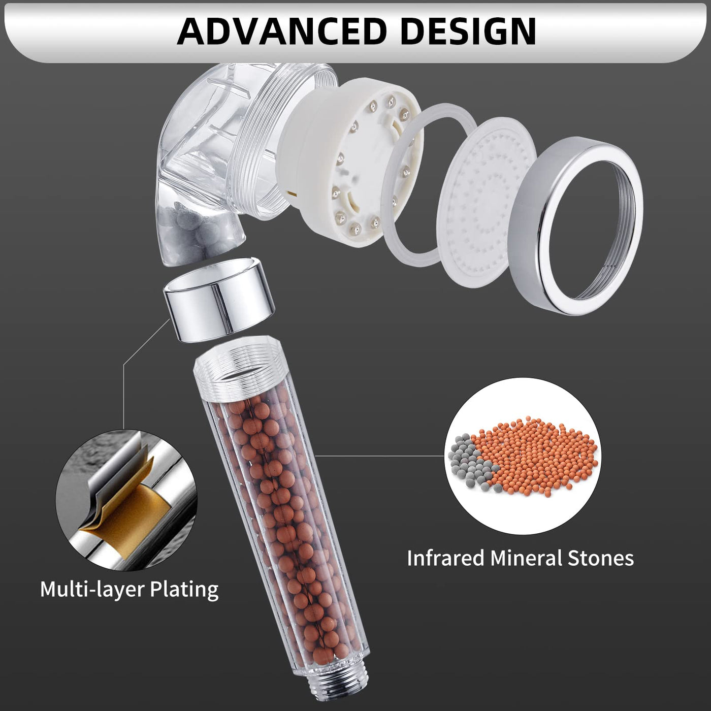 Color Changing Handheld Shower Head With High Pressure Function