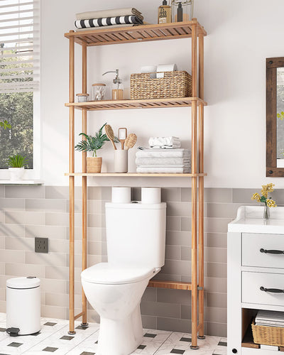AmazerBath Bamboo Over The Toilet Storage Shelf 3-Tier Organizer Rack
