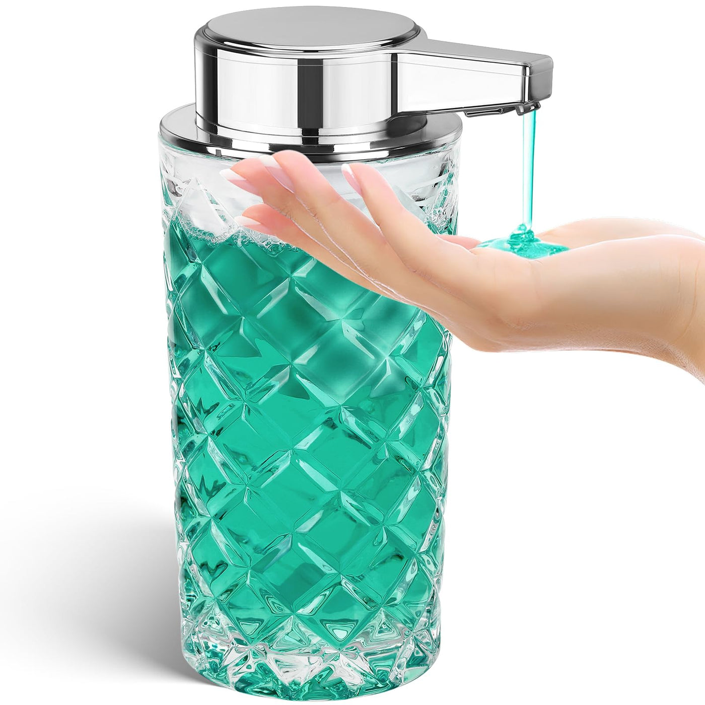 Automatic Liquid Soap Dispenser Touchless Glass Clear Diamond Design