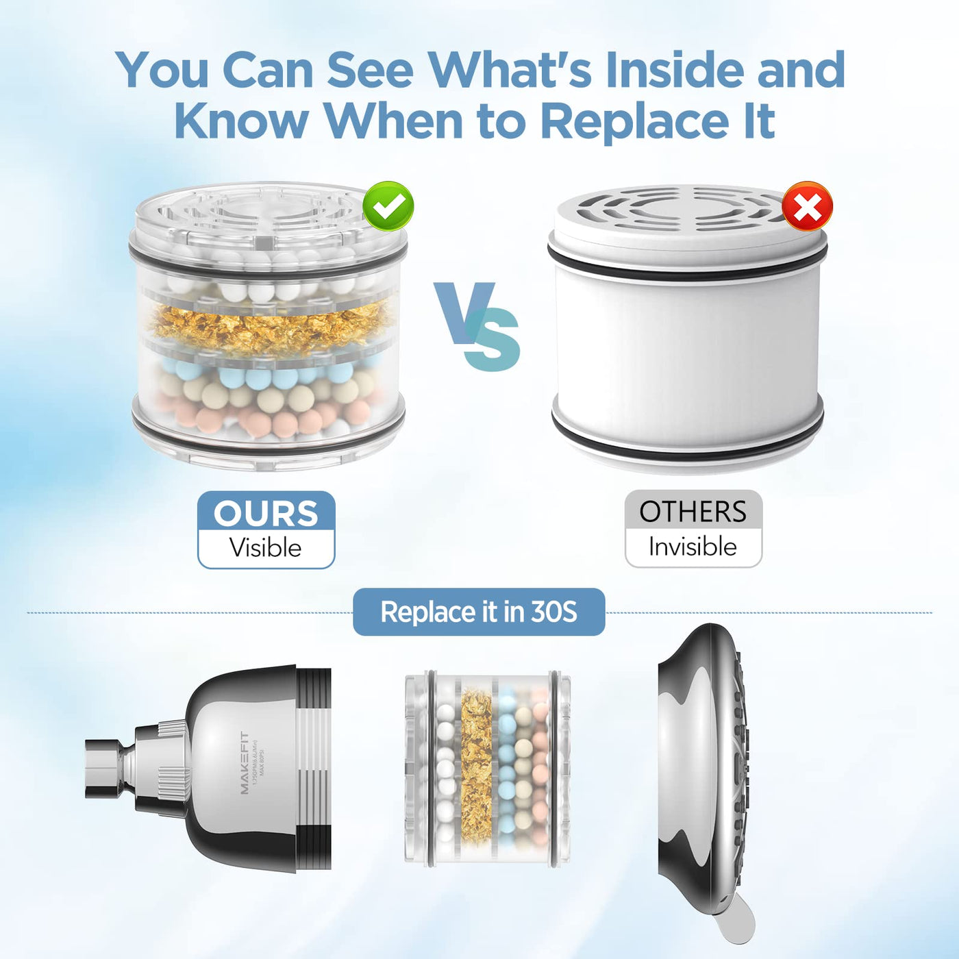 Filtered Shower Head With High Pressure And Water Softener Filter