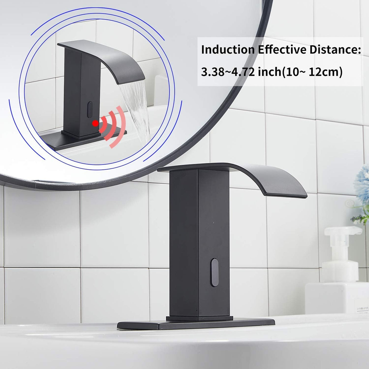 Sensor Matte Black Touchless Bathroom Sink Faucet With Hole Cover