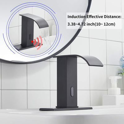 Sensor Matte Black Touchless Bathroom Sink Faucet With Hole Cover