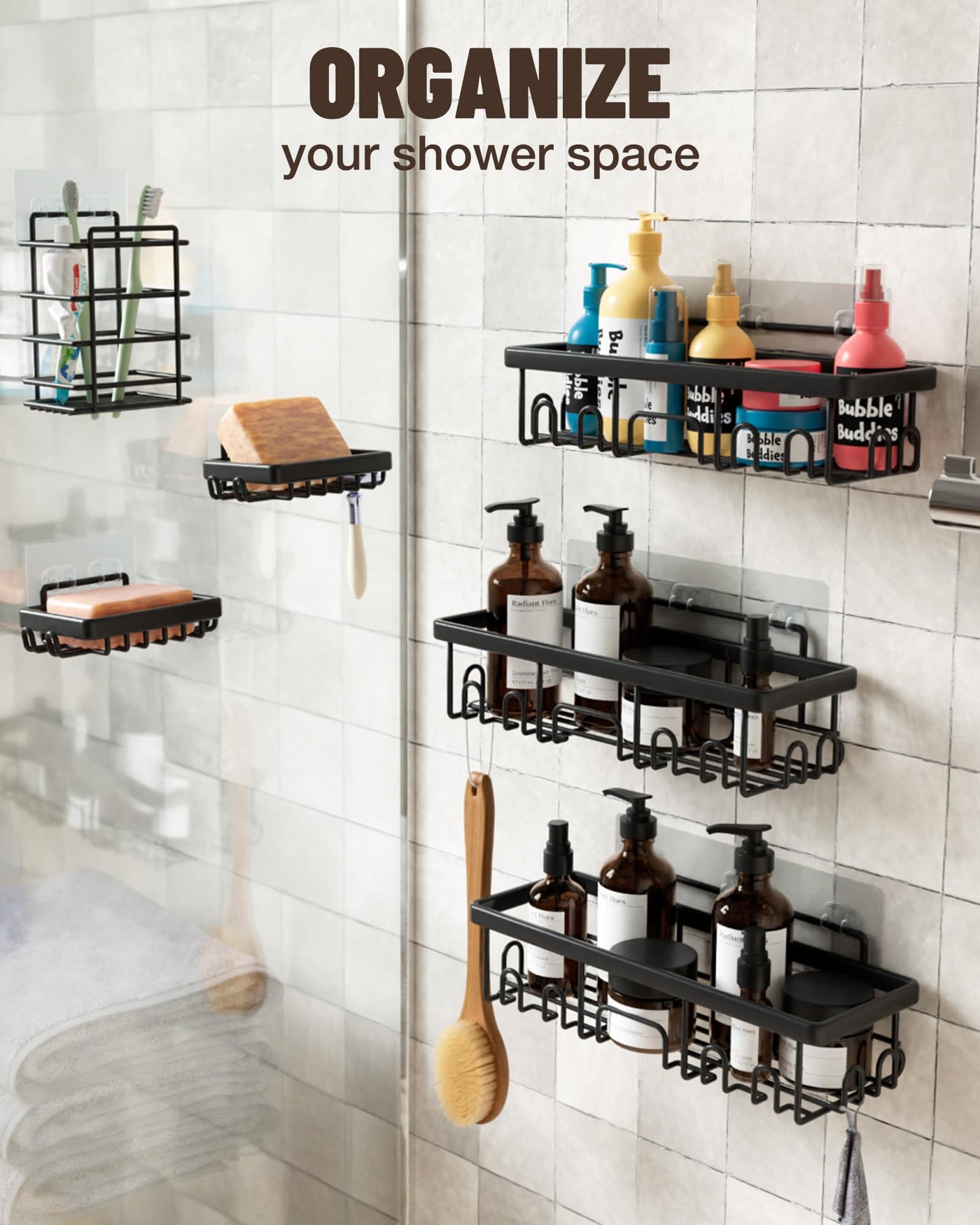 Shower Caddy 6-Pack Large Wall Mounted Heavy Duty Bathroom Shelves