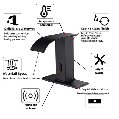 Sensor Matte Black Touchless Bathroom Sink Faucet With Hole Cover