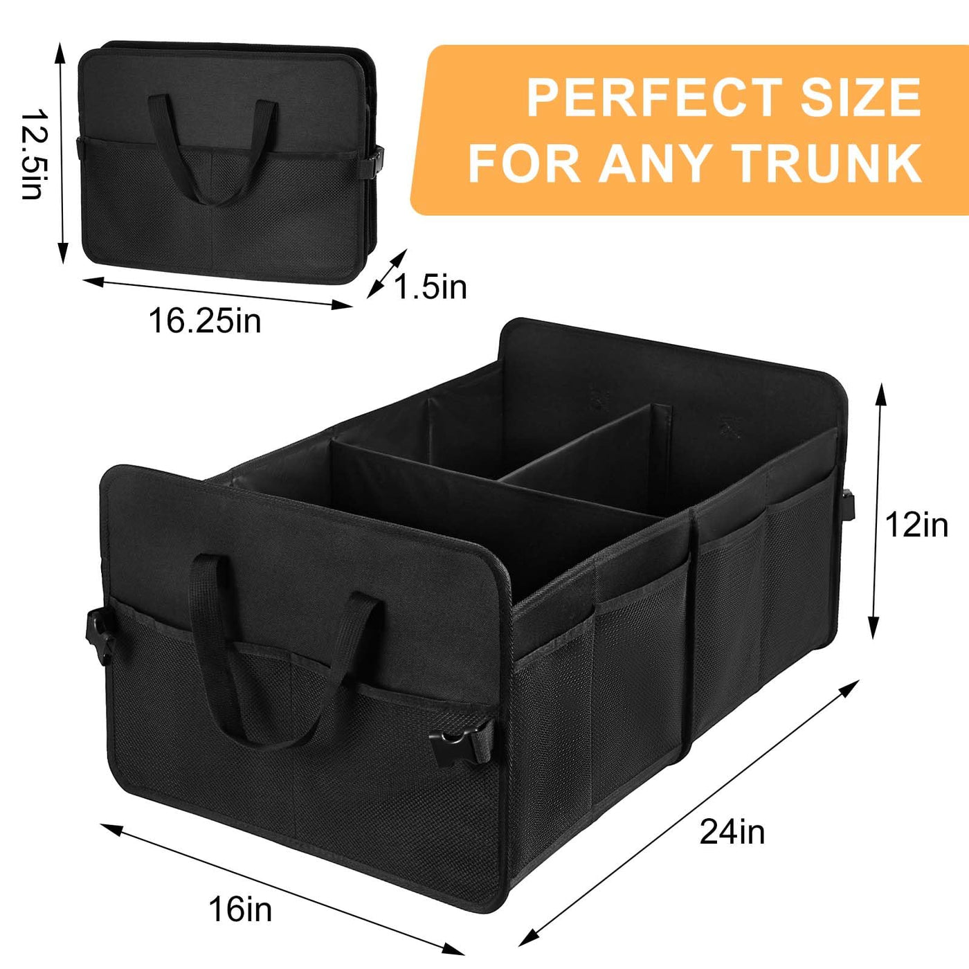 Zmnklry Car Trunk Organizer 72L Large Capacity Collapsible Compartments
