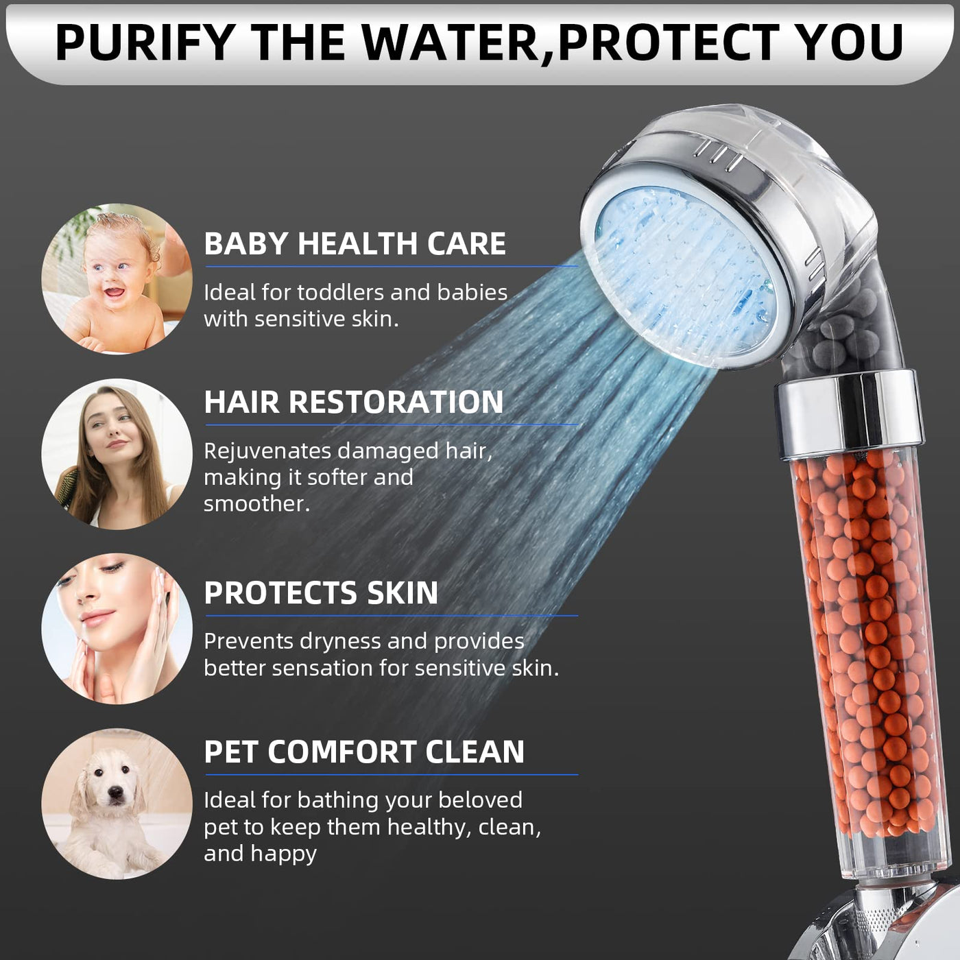 Color Changing Handheld Shower Head With High Pressure Function
