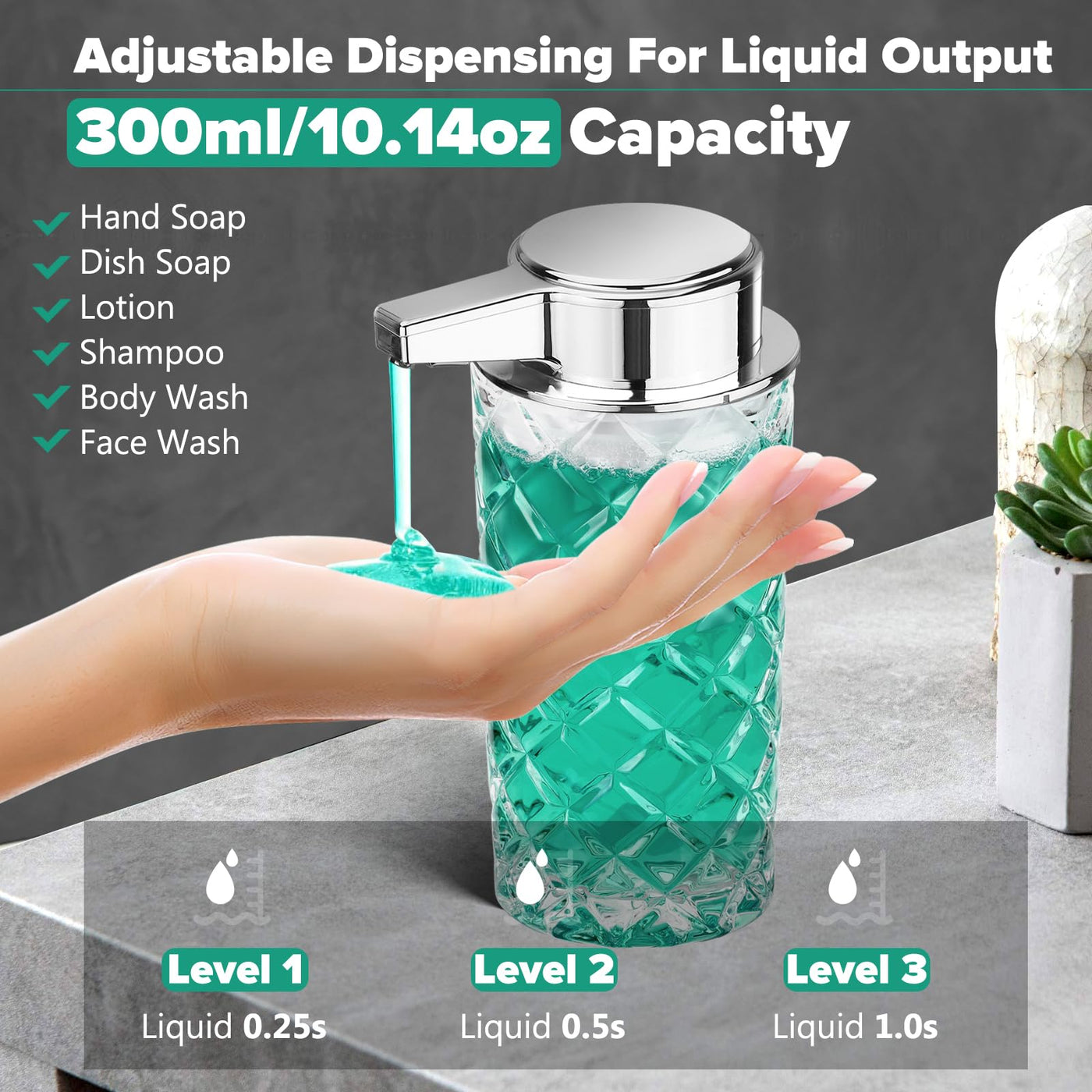 Automatic Liquid Soap Dispenser Touchless Glass Clear Diamond Design