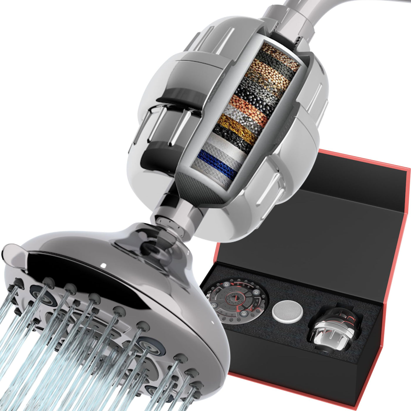 Filtered Shower Head With Pressure Hard Water Chlorine Fluoride Removal
