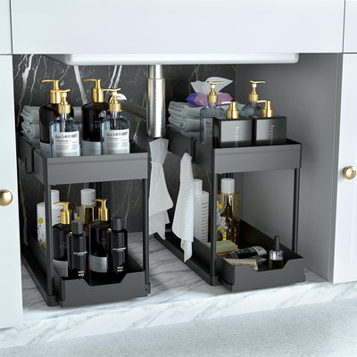 Bathroom Cabinet Organizer 2 Tier Sliding Basket Storage Rack
