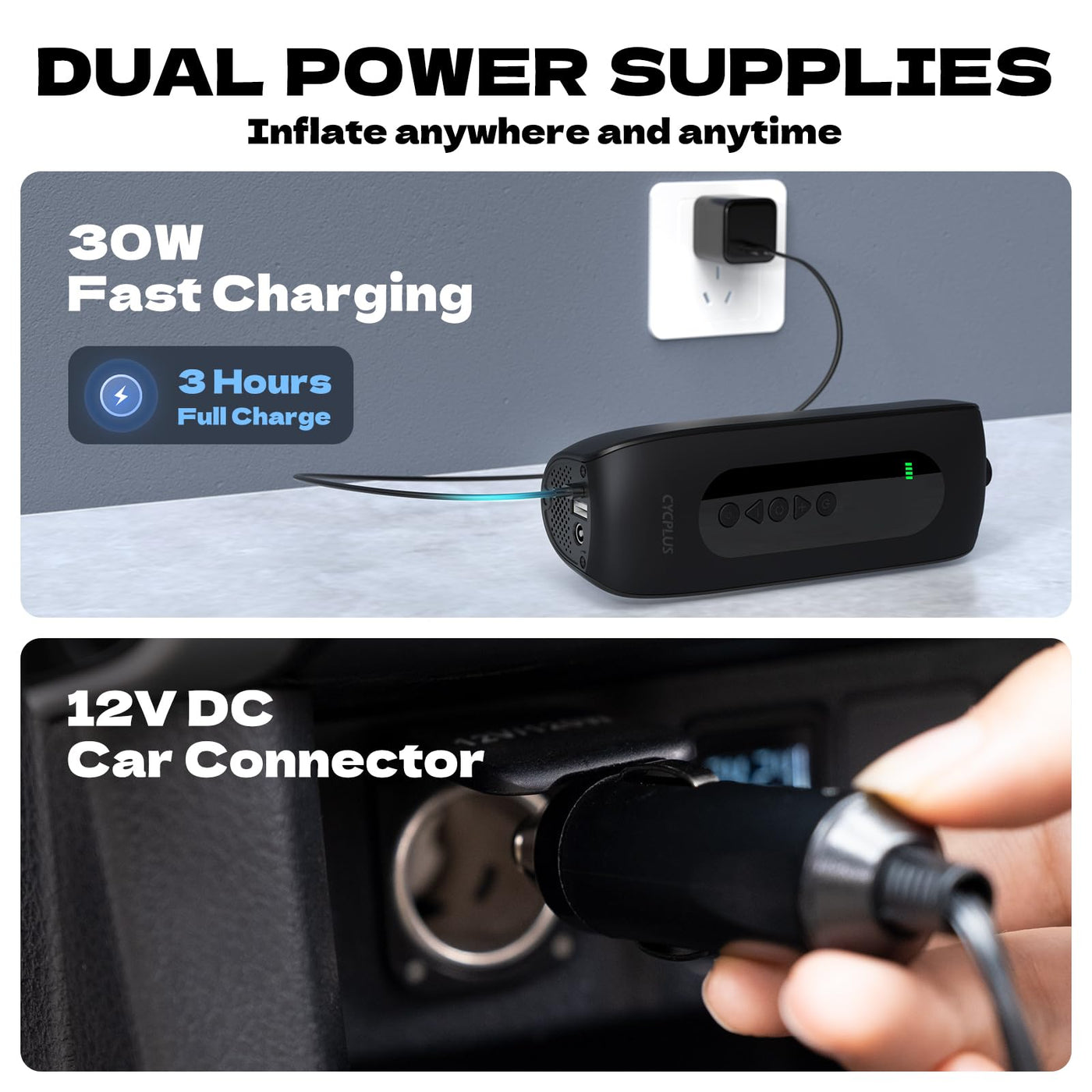 CYCPLUS Portable Tire Inflator Cordless Air Compressor With Dual LED Display