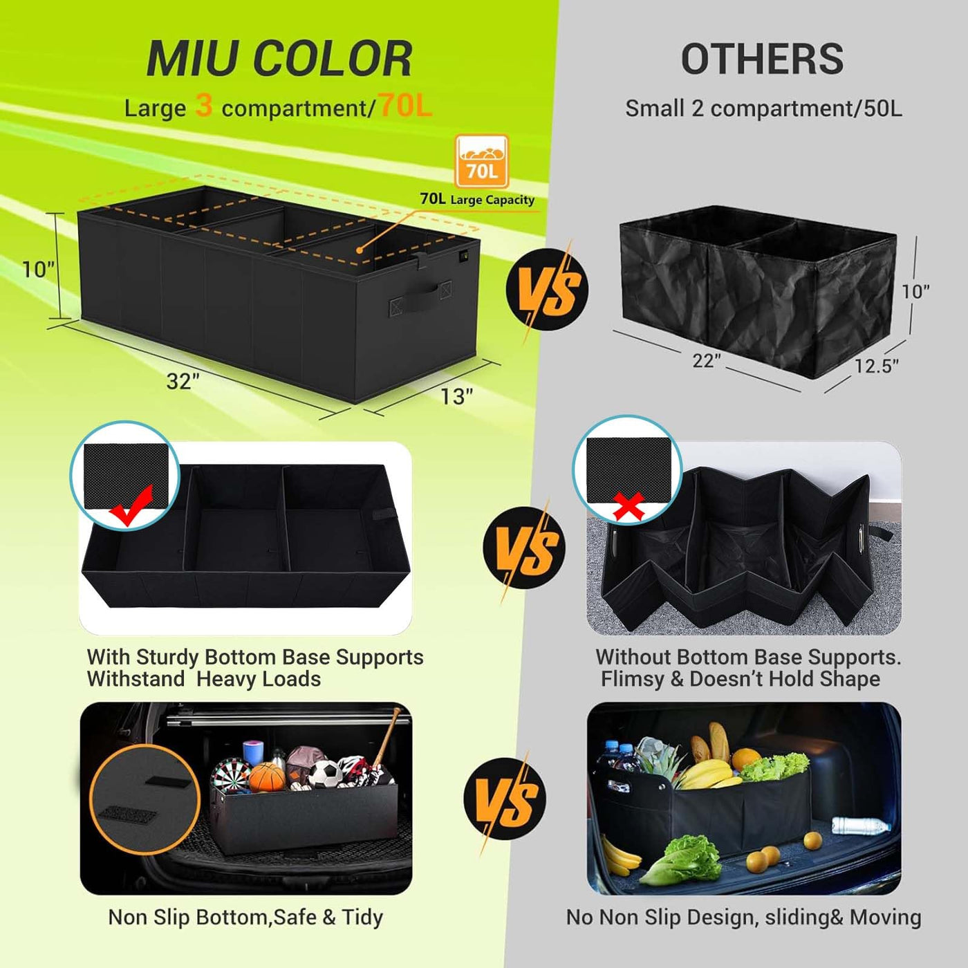 MIU COLOR Car Trunk Organizer 70L Expandable Large Capacity Storage