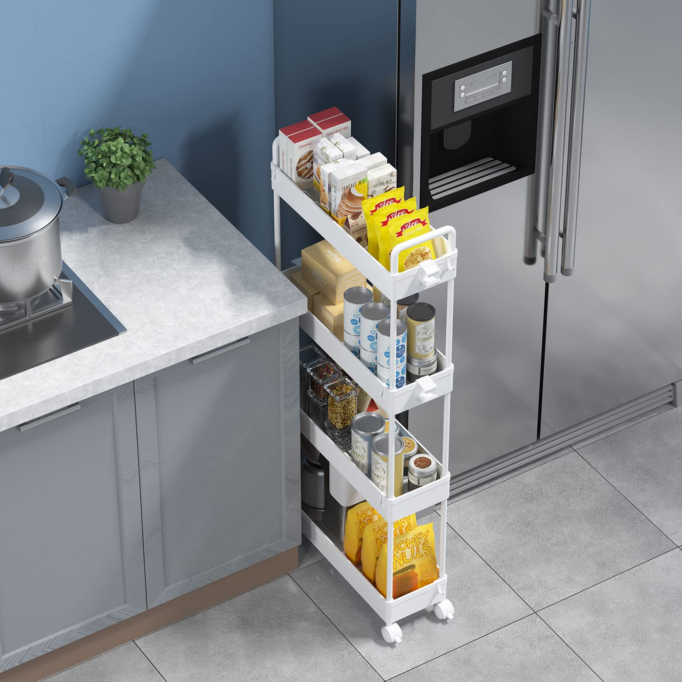 Bathroom Organizer Mobile Shelving Unit With Rolling Utility Cart