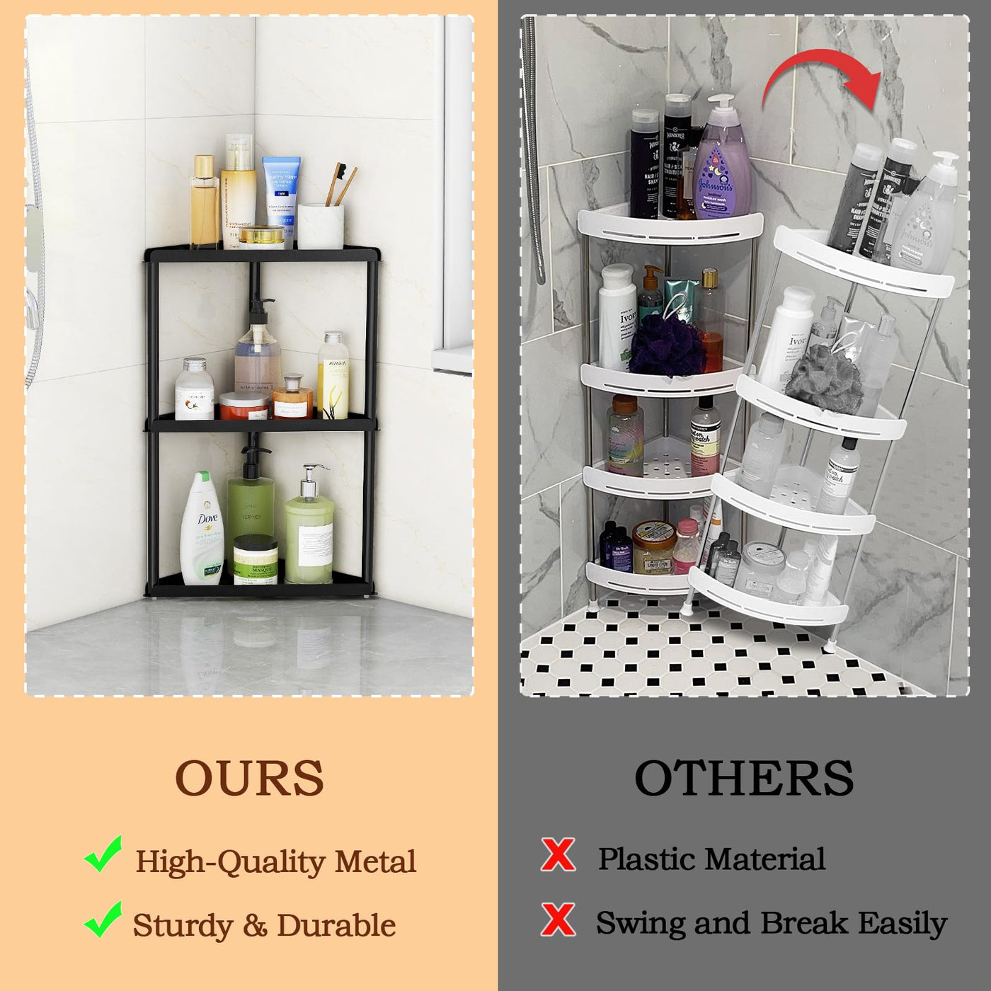 Corner Shower Caddy 3 Tier Standing Organizer For Bathroom Storage