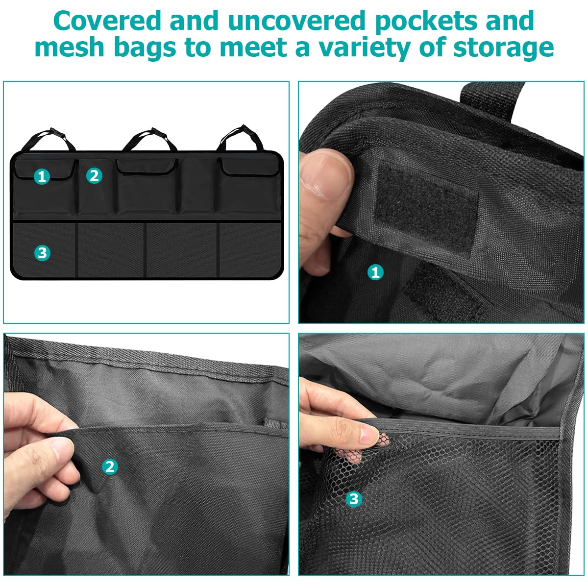 AICEL Car Trunk Organizer 9 Large Storage Bags Waterproof With Lids