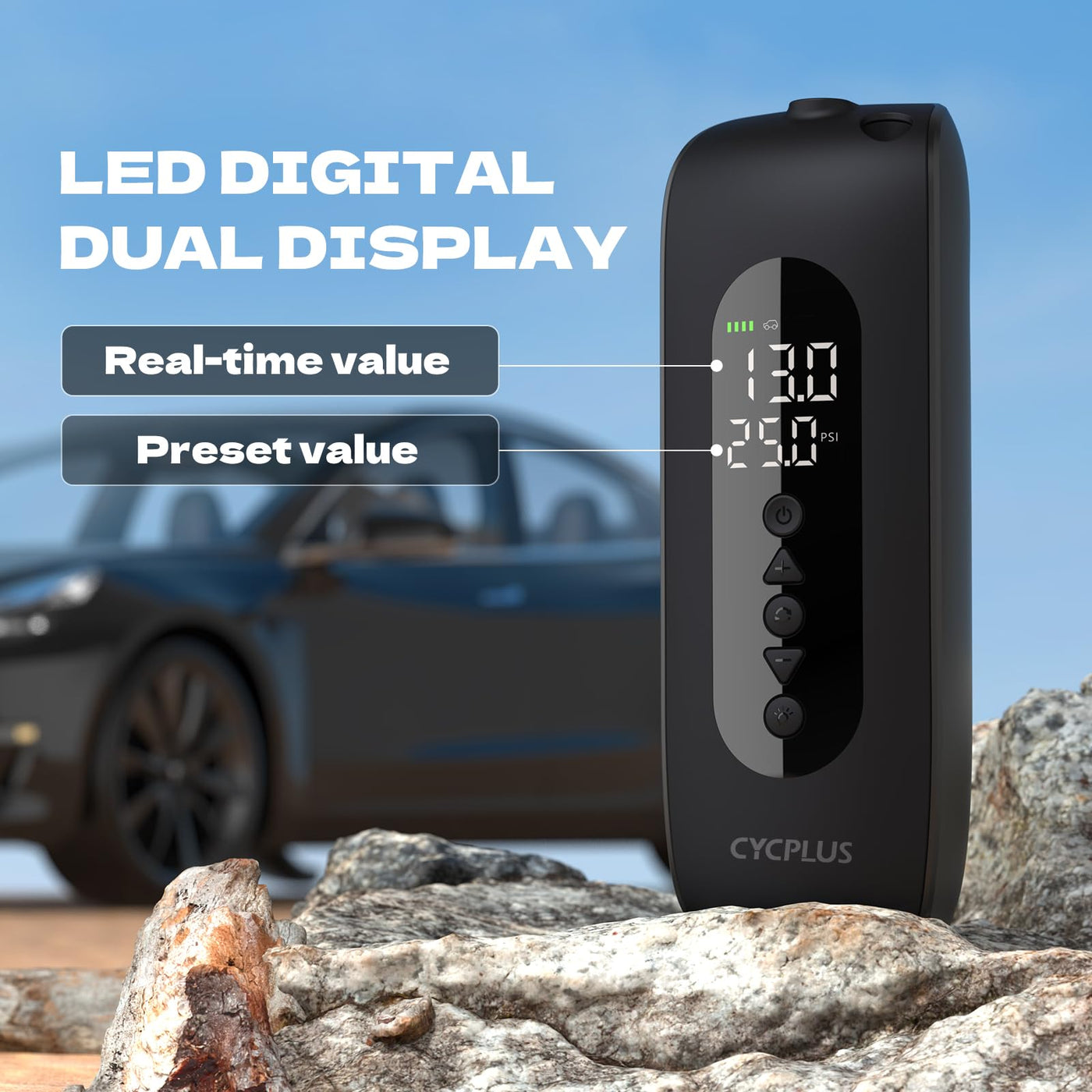 CYCPLUS Portable Tire Inflator Cordless Air Compressor With Dual LED Display
