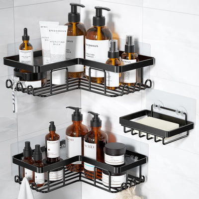 Stainless Steel Bathroom Organizer Wall Mounted Rack Black 3-Pack