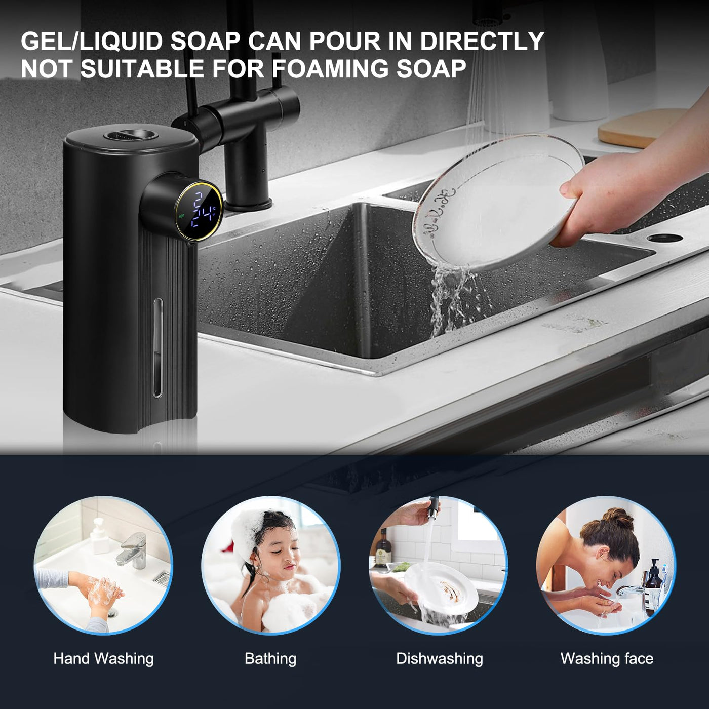 Touchless Soap Dispenser Automatic Liquid Hand Dish Soap 5-Level