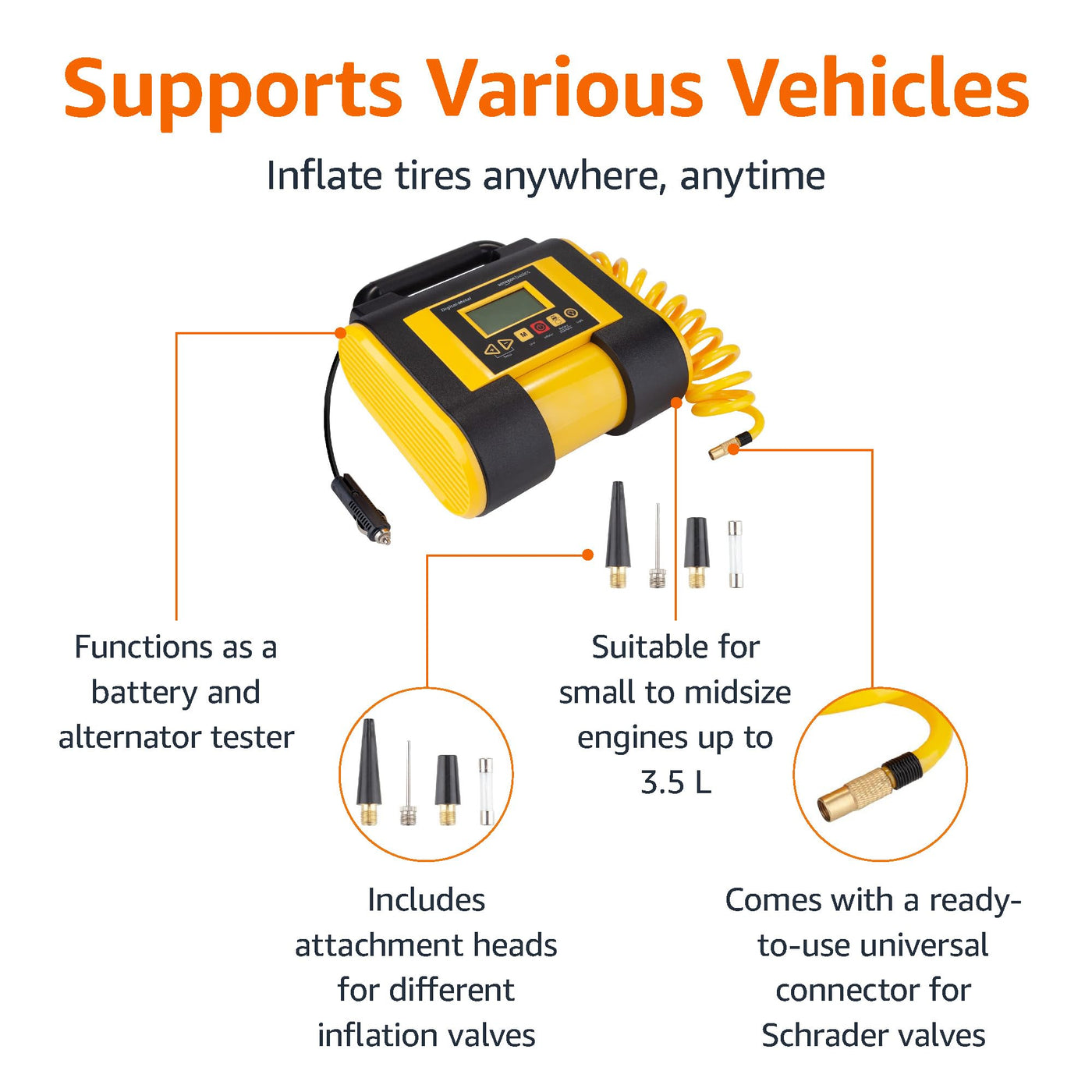 Amazon Basics Portable Tire Inflator Air Compressor Pump With Digital Gauge