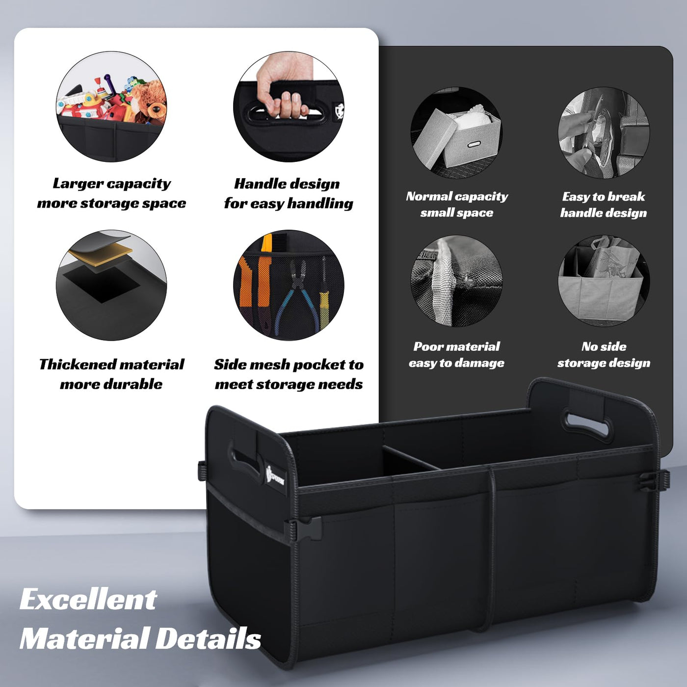 Sposuit Car Trunk Organizer 70L Collapsible Storage With 11 Pockets