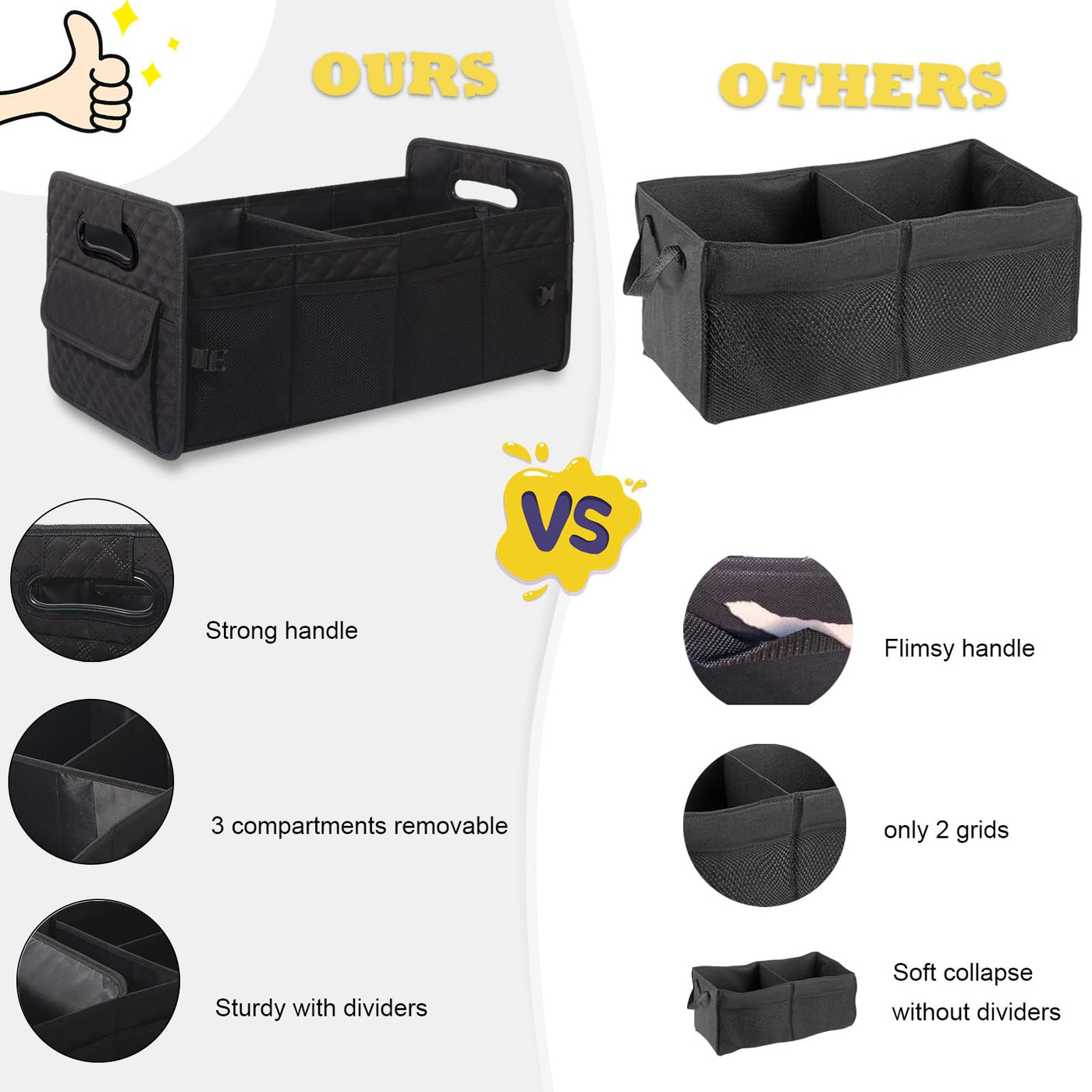 JiatuA Car Trunk Organizer Collapsible Multi Compartment Storage Box For SUV