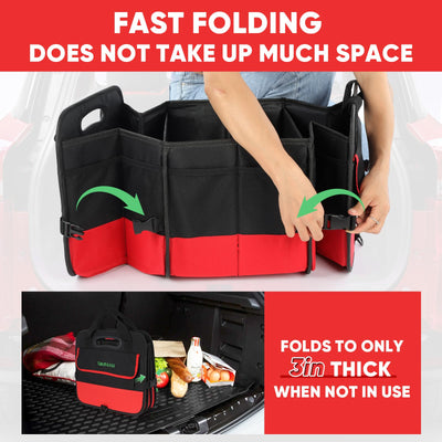 Simniam Large Collapsible Car Trunk Organizer With Multi Compartments