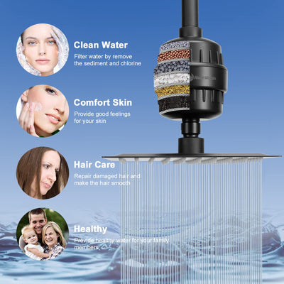 High Pressure Shower Head 8 Inch Square With 5 Settings Handheld Filter