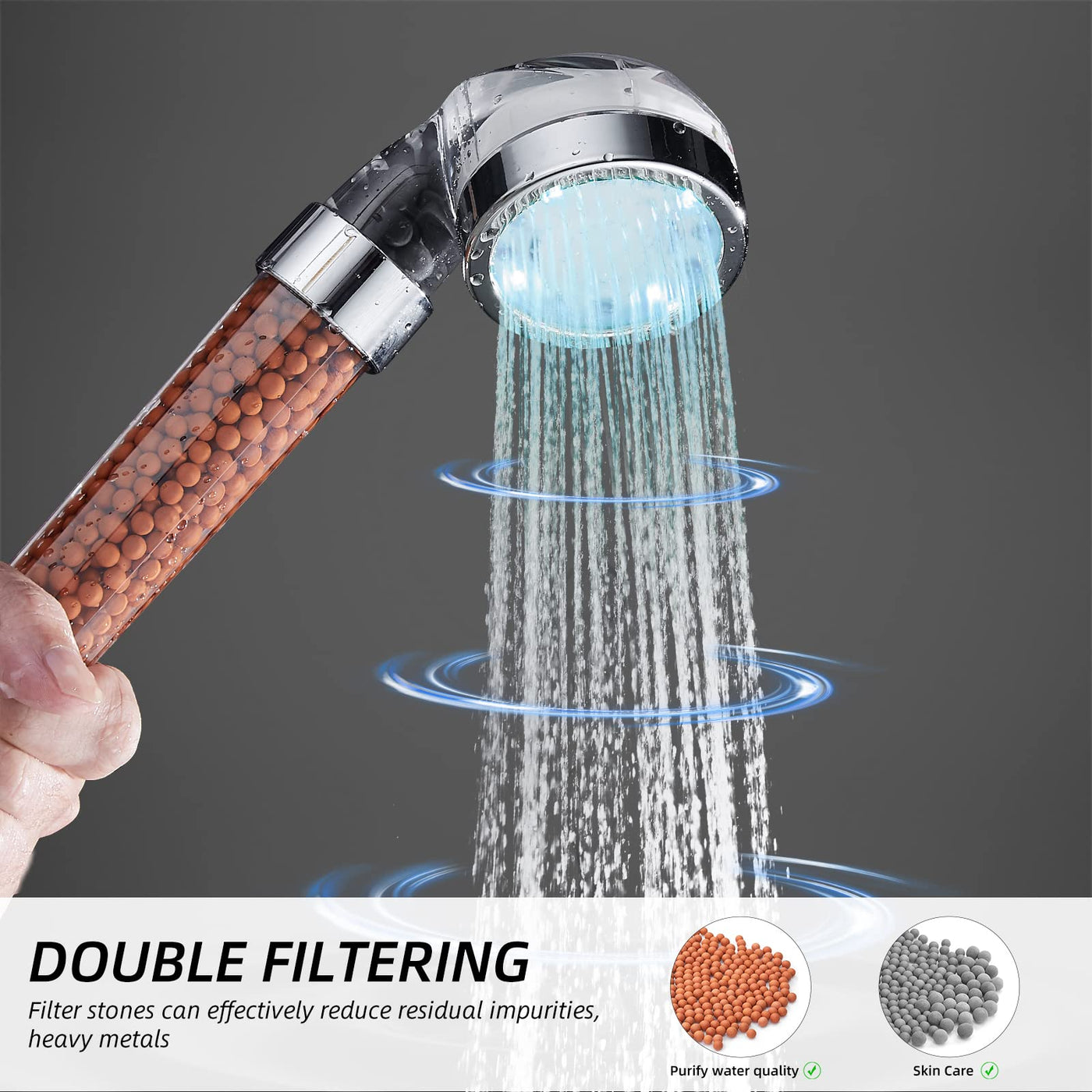 Color Changing Handheld Shower Head With High Pressure Function