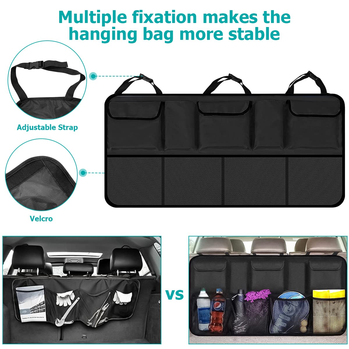 AICEL Car Trunk Organizer 9 Large Storage Bags Waterproof With Lids